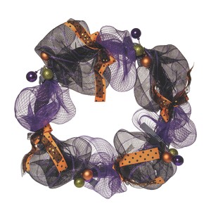 Transpac Natural Fiber 23 in. Multicolor Halloween Ribbon Tulle Wreath - 1 of 2
