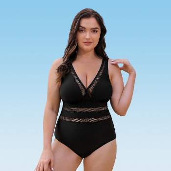 Women's Plus Size Mesh V-neck One-piece Swimsuit - Cupshe
