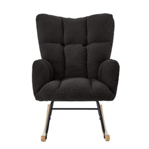 Gulches Dark Gray Teddy Tufted High Back Metal Frame Glider Chair Set of 1 Wide Seat Rubber Wood Base 300 lb Living Room Bedroom Accent Chair - 1 of 4