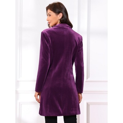Женские куртки Allegra K Women's Velvet Lapel Double Breasted Long Outerwear Winter Coats Small Purple — фото 3