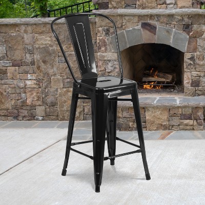 Emma and Oliver 24" Black Metal Indoor-Outdoor Counter Height Stools, Set of 4