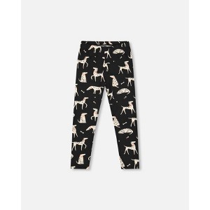 Deux par Deux Girl Printed Jersey Leggings Black with Dalmatians - 1 of 4