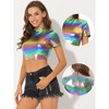 INSPIRE CHIC Women's Party Short Sleeve Mock Neck Holographic Metallic Crop Top - 2 of 4