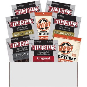 Wild Bill's Multi-Brand 8-Piece Jerky Sampler Box (8 assorted packs of beef jerky and bacon jerky) - 1 of 3