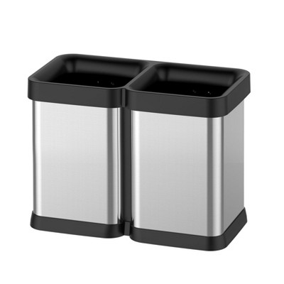 2×5.3 Gallon (20L) Dual Compartment Open Top Trash Can, Fingerprint Proof Brushed Stainless Steel, Anti-Slip Base, Garbage Bag Fixing Holes, Silver