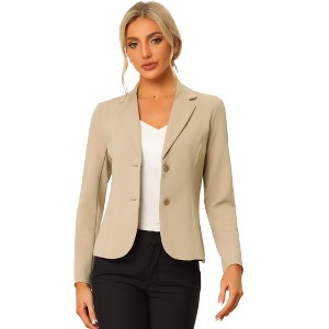 Allegra K Women's Elegant Work Office Lapel Collar Button Down Regular Fit Suit Blazer - 1 of 4