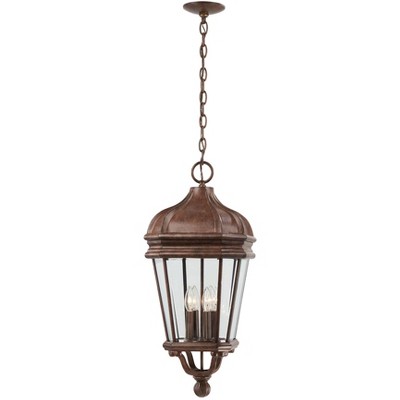 Vintage Rust 29" Outdoor Hanging Lantern with Clear Beveled Glass