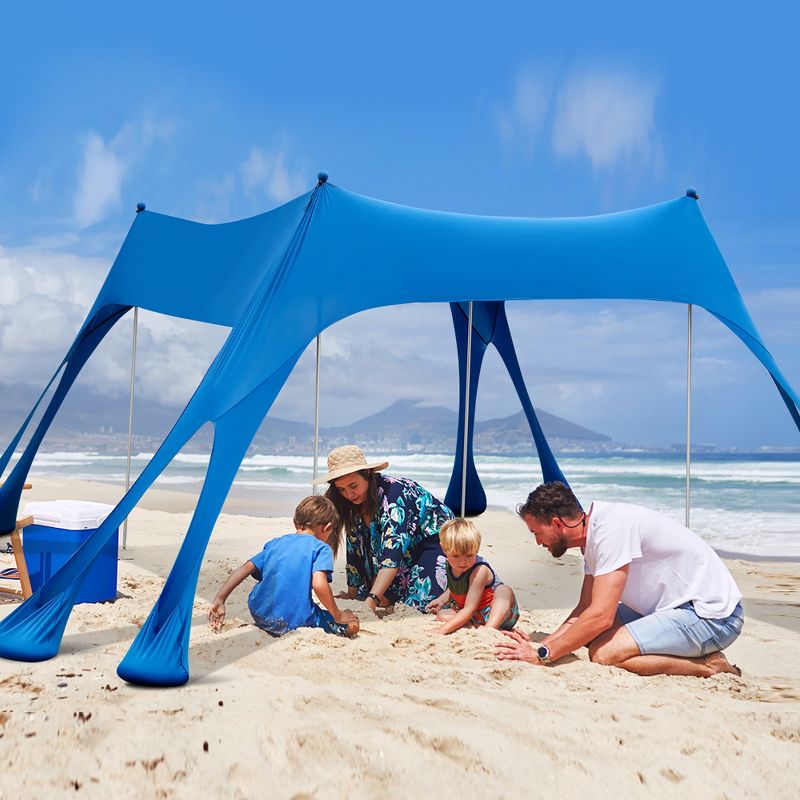 Costway 10 x 10 FT Beach Sunshade Canopy UPF50+ with Carry Bag &8 Sandbags &3 Shovels, 1 of 10