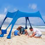 Costway 10 x 10 FT Beach Sunshade Canopy UPF50+ with Carry Bag &8 Sandbags &3 Shovels