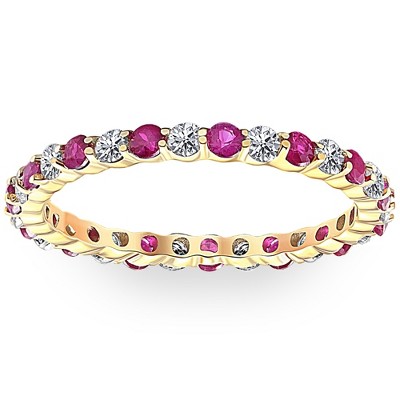 Pompeii3 1 cttw Ruby & Diamond Wedding Eternity Stackable Ring 10k Yellow Gold