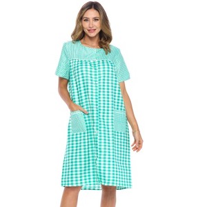Casual Nights Women's Snap front House Dress Short Sleeve Woven Duster Housecoat Lounger Robe - 1 of 4