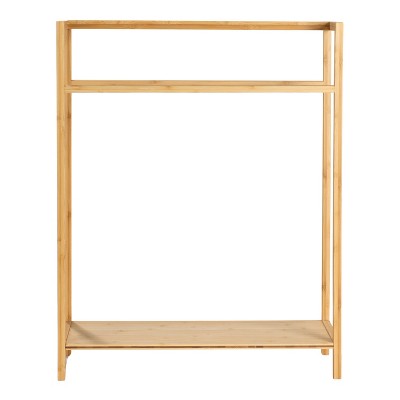 Natural Bamboo Freestanding Towel Rack with Shelf
