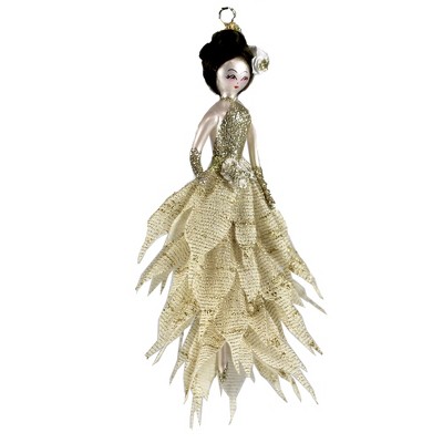 Italian Ornaments 8.0" Woman In Long Gold Petal Dress Ornament Woman Elegant Couture  -  Tree Ornaments