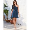 Women Tunic Dress One Shoulder Bodycon Dresses Short Sleeve Sexy Cocktail Party Mini Dress - 2 of 4