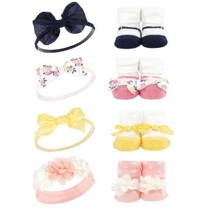 Hudson Baby Infant Girl Headband and Socks Giftset, Pink Yellow Flower, One Size - 1 of 4
