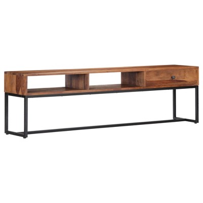 vidaXL TV Cabinet Natural and Black Solid Sheesham Wood, Powder-Coated Steel