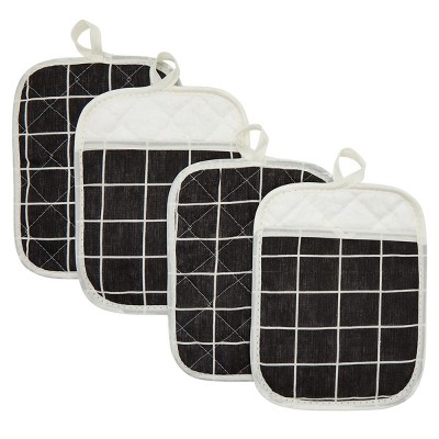 Okuna Outpost 4 Pack Black Grid Pot Holders, Hot Pads for Kitchen Counter, Pan Handles Heat Resistant, 7 x 8.5 in
