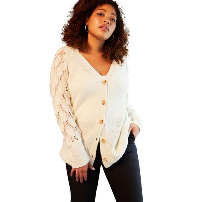 June + Vie by Roaman's Women's Plus Size Openwork Cardigan