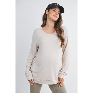 Hello Miz Womens Casual V Neck Long Sleeve Maternity Pullover Top - Oatmeal - Medium - 1 of 4