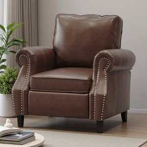 36.5" Faux Leather Club Chair with Birch Wood Legs - 1 of 4