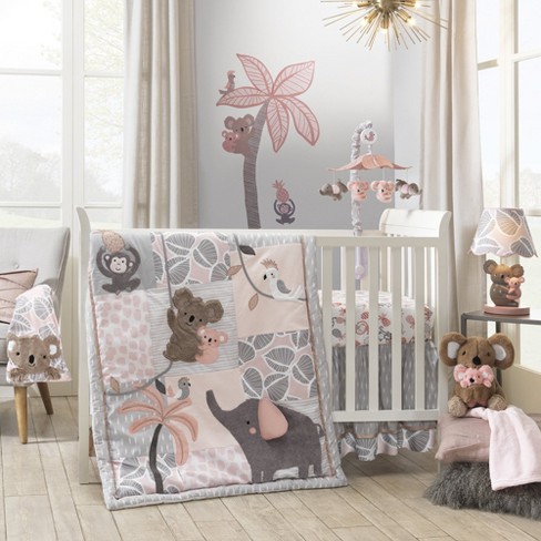 Lambs Ivy Calypso 4 Piece Crib Bedding Set Pink Gray Gold Animals Jungle Target