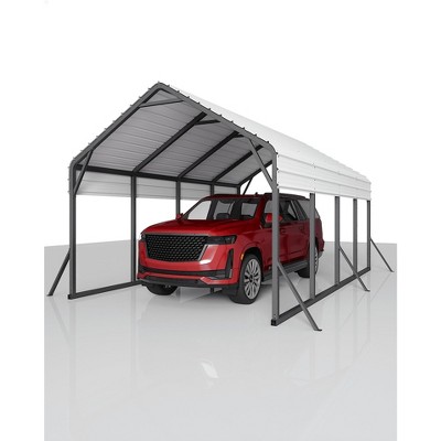 Metal Carport, Reinforced Frame and Steel Roof for All-Weather Use, Permanent Shelter for Bass Boats, Full-Sized Pickup Trucks, and Tractors