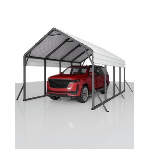 Metal Carport, Reinforced Frame and Steel Roof for All-Weather Use, Permanent Shelter for Bass Boats, Full-Sized Pickup Trucks, and Tractors - 1 of 4