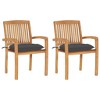 vidaXL 2-pc Solid Teak Wood Patio Chairs with Anthracite Cushions - Weather-Resistant, Retro Style, Stackable, Suitable for Indoor and Outdoor Use - 2 of 4