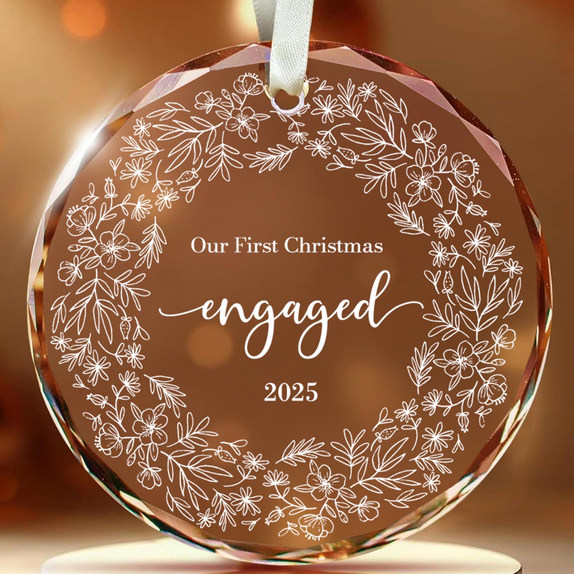 Our First Christmas Ornament, Engaged, Glass Wedding Christmas Ornament