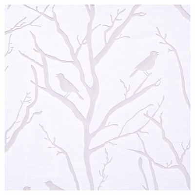 White Sheer Bird Pattern Grommet Top Window Curtain