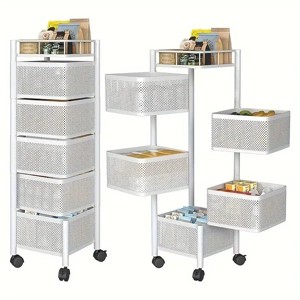 5-Tier Rotating Storage Shelf, Square Metal Kitchen Organizer with Wheels for Fruits Vegetables - 1 of 4