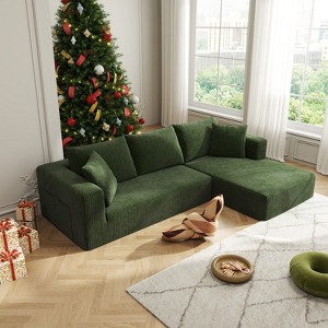 Aukfa 5-Seat L-Shaped Corduroy Sectional Sofa with 5 Pillows ¨C No-Assembly Cloud Couch, High-Density Sponge, Perfect for Apartments, Green - 1 of 4