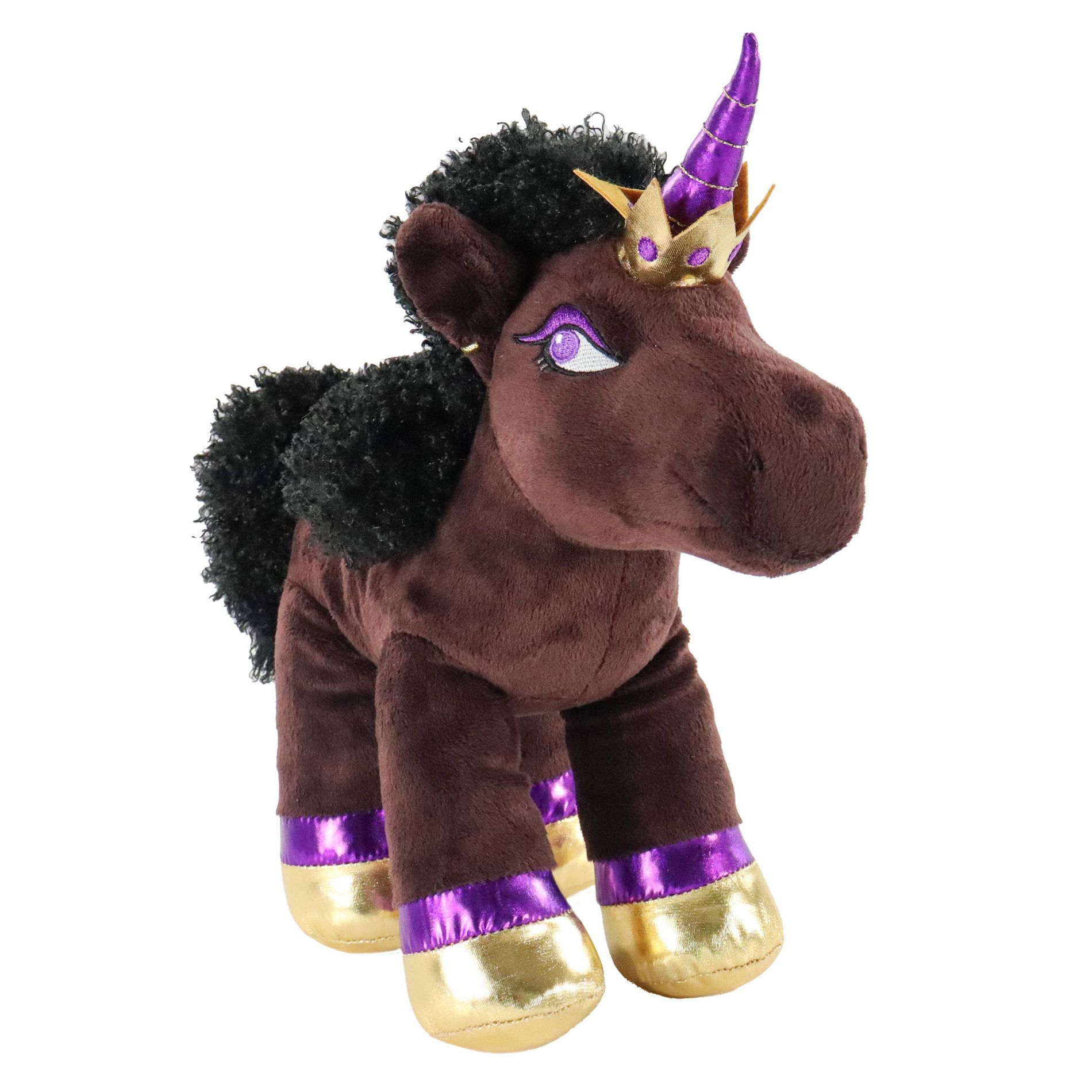 Afro Unicorn 10.5'' Stylable Mane Plush Dark Brown: Polyester Horse Fantasy Stuffed Animal