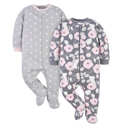 Image of Gerber Baby Girls' Long Sleeve Sleep 'N Plays - Floral - Newborn - 2-Pack