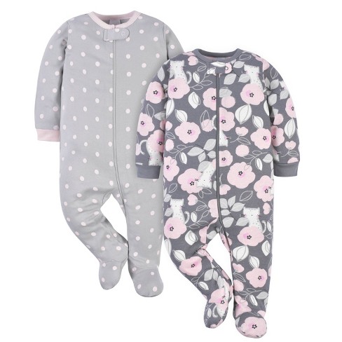 Gerber Baby Girls' Long Sleeve Sleep 'N Plays - Floral - 0-3 Months - 2-Pack