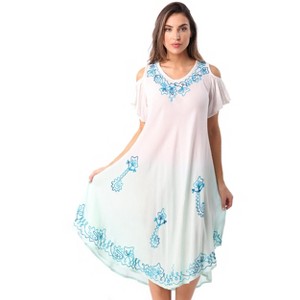 Riviera Sun Womens Cold Shoulder Ombre Tie-Dye Sundress  Lightweight Casual Beach Dress & Swimsuit Cover-Up - 1 of 4