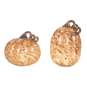 Transpac Glass Light Up Orange Pump with Grey Detail - Fall Decorative Object for Home Decor - 1 of 1