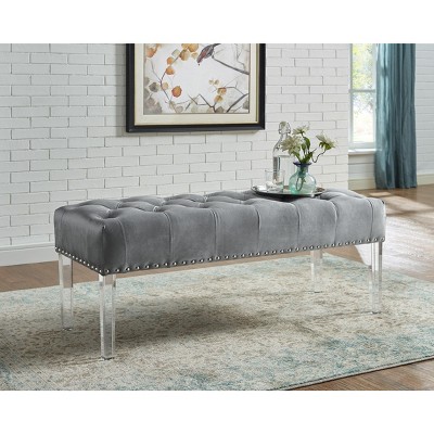 Roundhill Furniture Valley Button tufted Velvet Upholstered Bench With Acrylic Leg, Gray