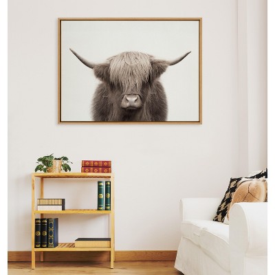 Large Natural Framed Highland Cow Canvas Print