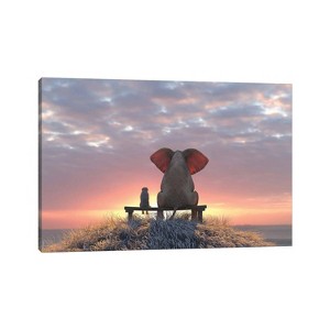 Elephant and Dog Watch The Sunrise on The Seashore by Mike Kiev Unframed Wall Canvas - iCanvas - 1 of 4