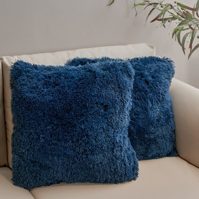 Cheer Collection Super Soft Shaggy Long Hair Throw Pillows Set Of 2 -  Chocolate (20 X 20) : Target