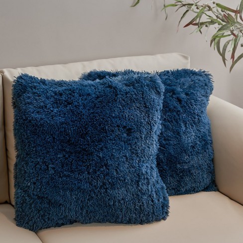 Cheer Collection Super Soft Shaggy Long Hair Throw Pillows Set Of 2 - Blue  Ombre (18 X 18) : Target