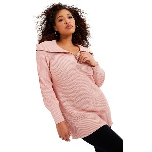 June + Vie by Roaman's Women's Plus Size Half-Zip Sweater - 1 of 4