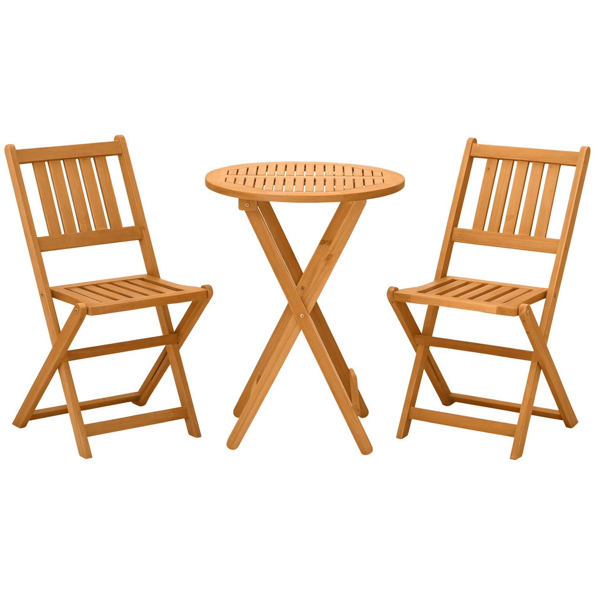 Aghana Digitals Foldable 3-Piece Acacia Wood Bistro Set: Teak Slatted Patio Furniture with 2 Chairs Teak 21.80×21.80×28.80 in
