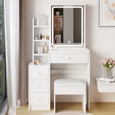 Accent Vanity Table Modern with LED Mirror and Storage for Small Bedroom - 29.2"W - 3irtyhousy