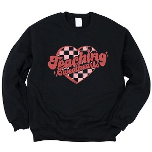 Simply Sage Market Women's Graphic Sweatshirt Teaching Sweethearts Checkered Hearts - 1 of 4