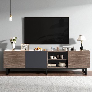 Modern TV Stand with 3 Cabinets & Open Shelves, Media Console Table for TVs up to 80'', Entertainment Center with Drop Down Door for Home - 1 of 4