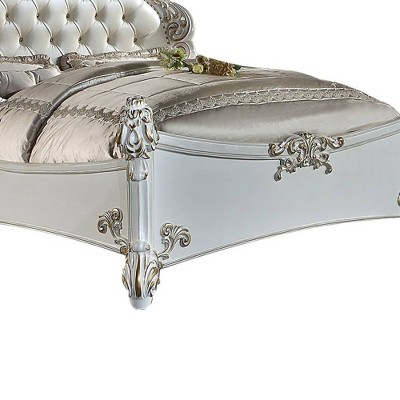 Vendome Queen Bed with Antique Pearl Finish and Tufted Upholstery