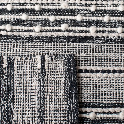 Black and Ivory Striped Wool Cotton Runner Rug