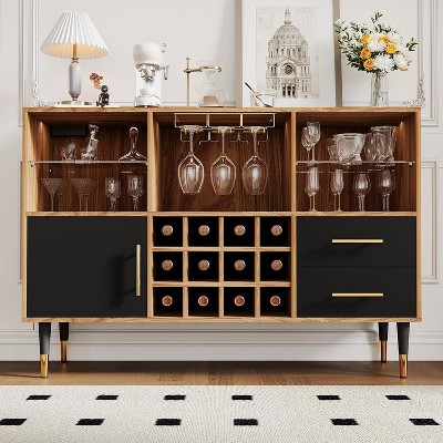 Wine Bar Cabinet with Storage & LED Light, 47'' Home Coffee Bar Cabinet with Wine Rack, Kitchen Buffet Sideboard Cabinet for Living Room, Dining Room